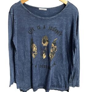 Davida 'Life is a Journey' Graphic Relaxed Tee T-Shirt Blue Small